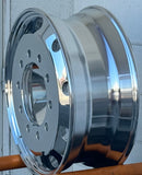 ALUMINUM WHEELS 22.5 X 8.25 FLAT FACE & HUB PILTED(METRIC), HIGH POLISHED FOR LIFTED AXLE OF DUMP TRUCK, TIRE:255/70R22.5