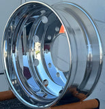 ALUMINUM WHEELS 22.5 X 8.25 FLAT FACE & HUB PILTED(METRIC), HIGH POLISHED FOR LIFTED AXLE OF DUMP TRUCK, TIRE:255/70R22.5