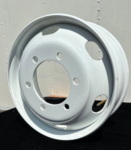 Steel whee 17.5"x6.00" white 6-Holex205mm Bolt Circle, 160.2MM bore, 125offset, 4800lbs 6handholes valve stem:PVR-51A 21mmflat, Hub-Piloted-Lift Axle