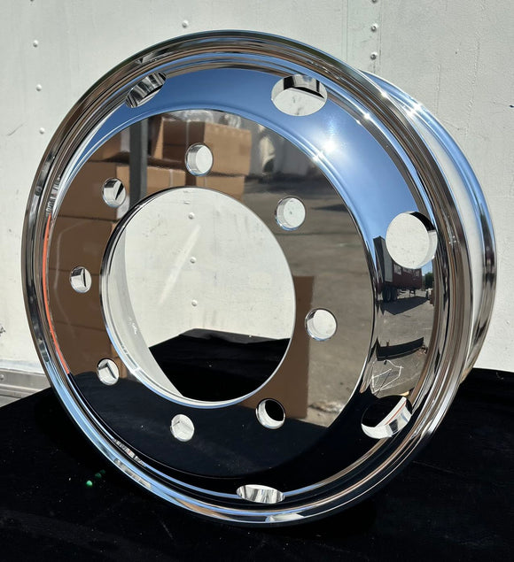 aluminum wheel 19.5x6.75 8x275mm 8handholes 221.1mm 26mmflat 126.5-INSET 144.5-OUTSET tr554d 5500lbs load rate Hub Pilot Polished Both Sides