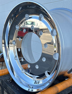 ALUMINUM WHEEL 22.5x12.25  10X285.75	26mm	HUB-PILOTED	BORE:220.1MM	12320LBS	High Polished Outside	TR552 for steer position